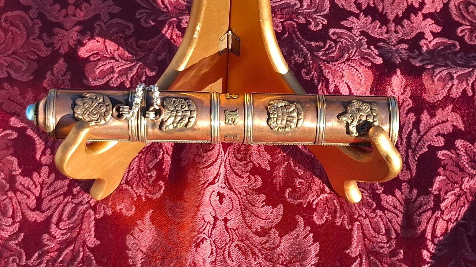 Handcrafted Tibetan Copper & Brass Cylindrical Incense Holder Case NEW