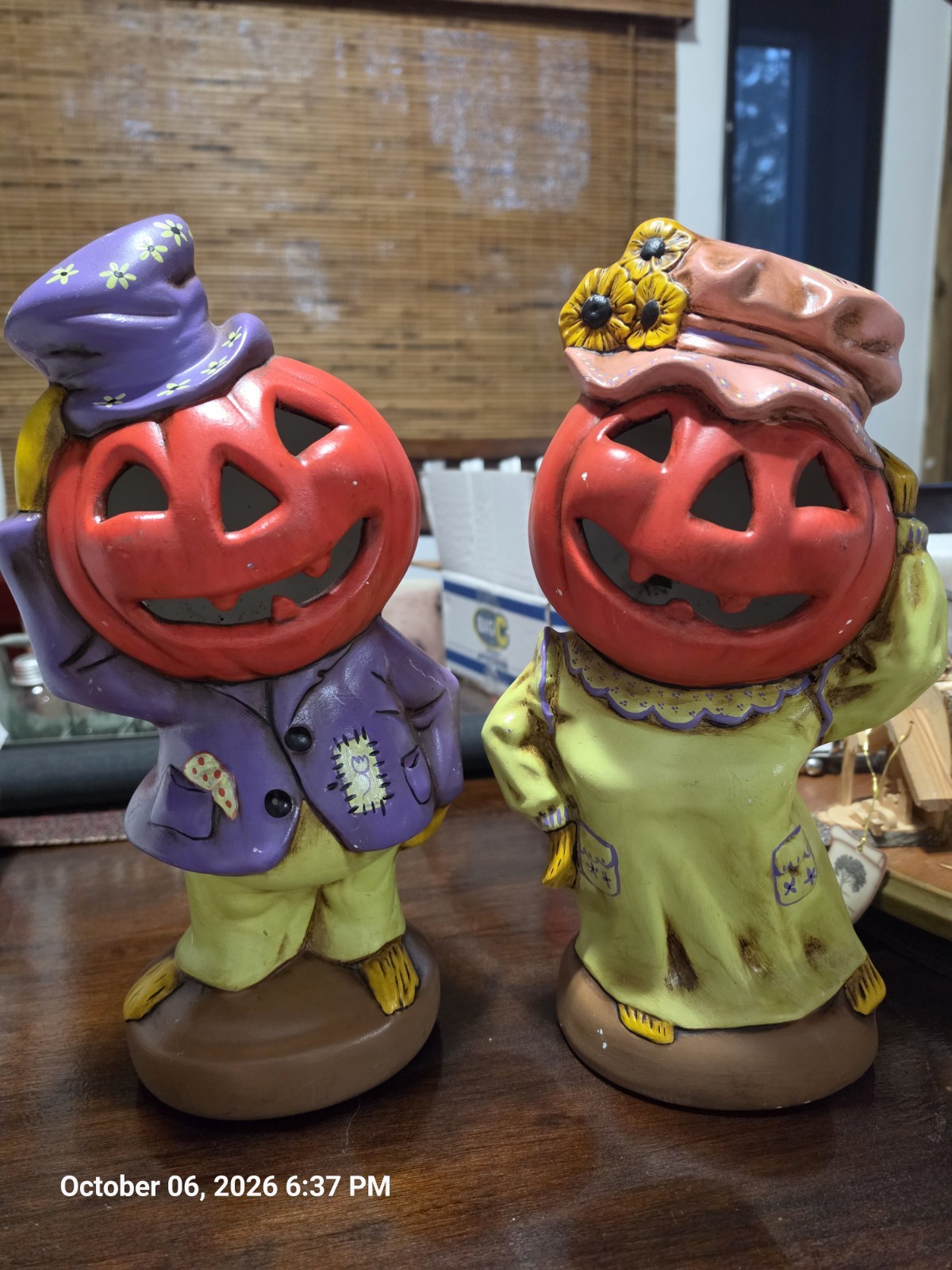 Vintage 1970s Pumpkin Head couple-Yozie Mold Halloween Light Up Matching Set Vintage 1970s Pumpkin Head couple-Yozie Mold Halloween Light Up Matching Set