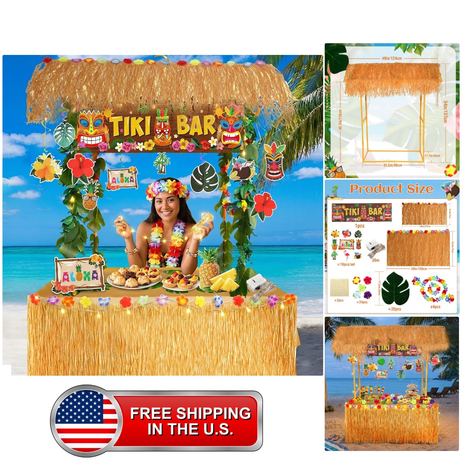 53PCS Abundant Tiki Bar Hut Party Decoration,Portable Outdoor Tiki Bar Kit In... 53PCS Abundant Tiki Bar Hut Party Decoration,Portable Outdoor Tiki Bar Kit In...
