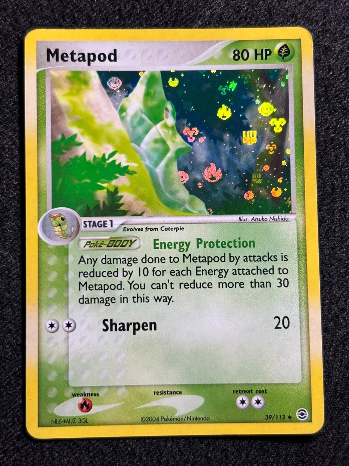 Metapod 39/112 Pokemon Card EX Fire Red Leaf Green Reverse Holo Vintage LP Metapod 39/112 Pokemon Card EX Fire Red Leaf Green Reverse Holo Vintage LP