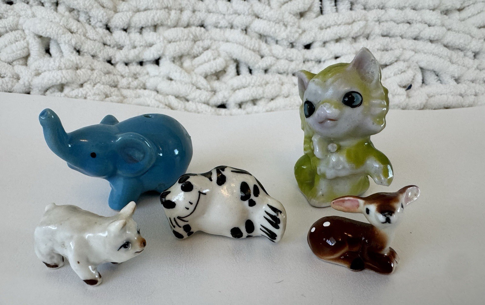 Vtg. Lot Of 5 Ceramic Mini Figurines- Deer, Pig, Frog, Elephant, Green Kitty Vtg. Lot Of 5 Ceramic Mini Figurines- Deer, Pig, Frog, Elephant, Green Kitty