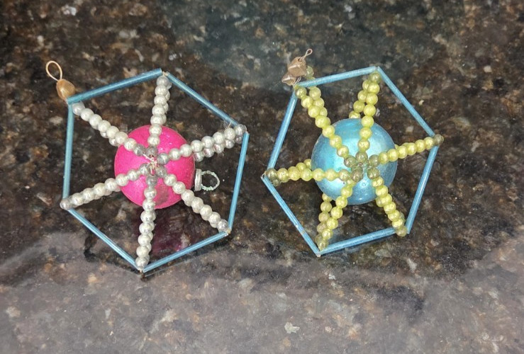 PAIR Vintage Czechoslovakian Gablonz Mercury Glass Bead Christmas Ornament STAR