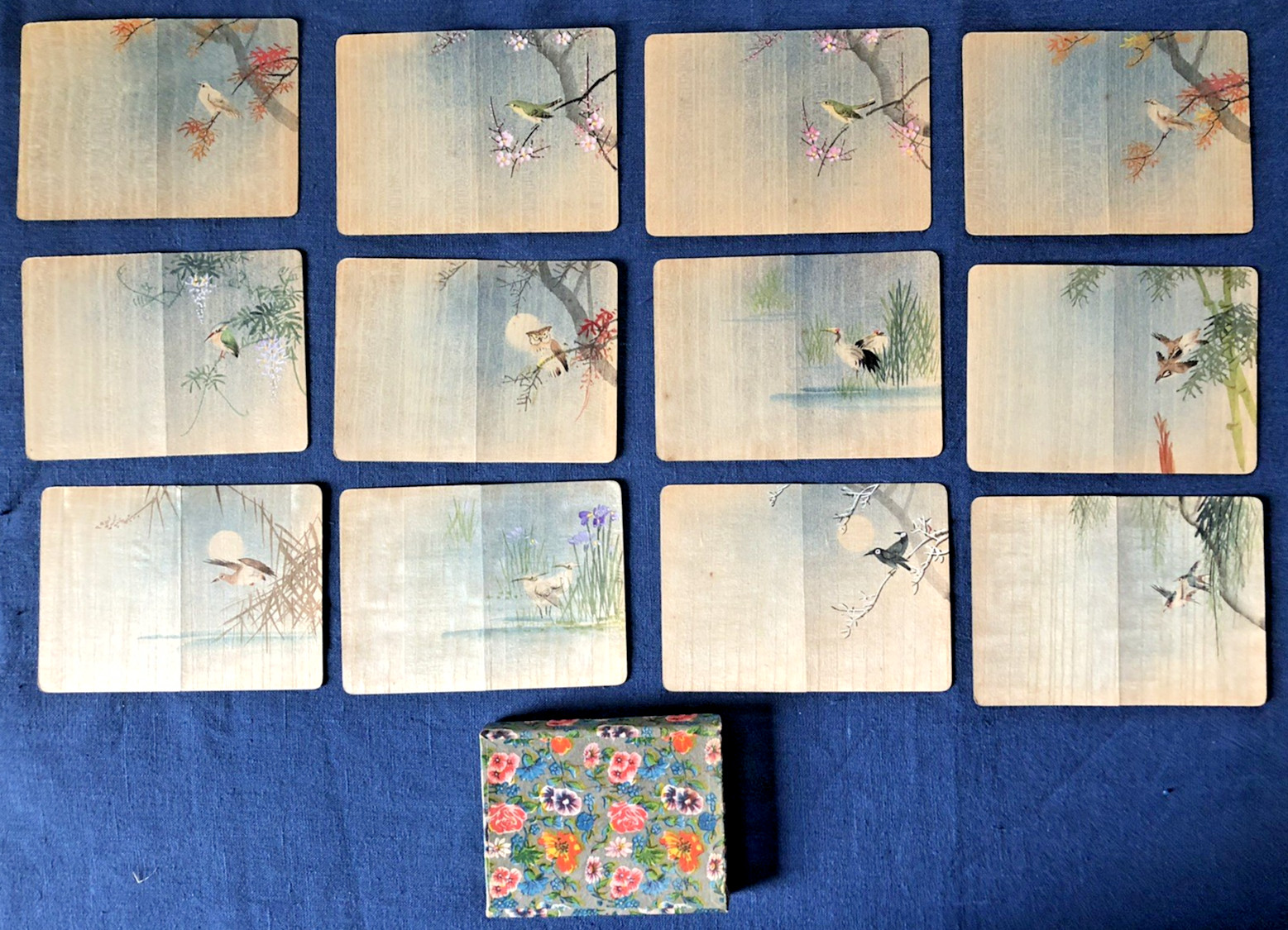 LOT 12 ANTIQUE CHINESE CHRISTMAS CARDS c1936 BIRDS Envelopes Box CHINA ART RARE
