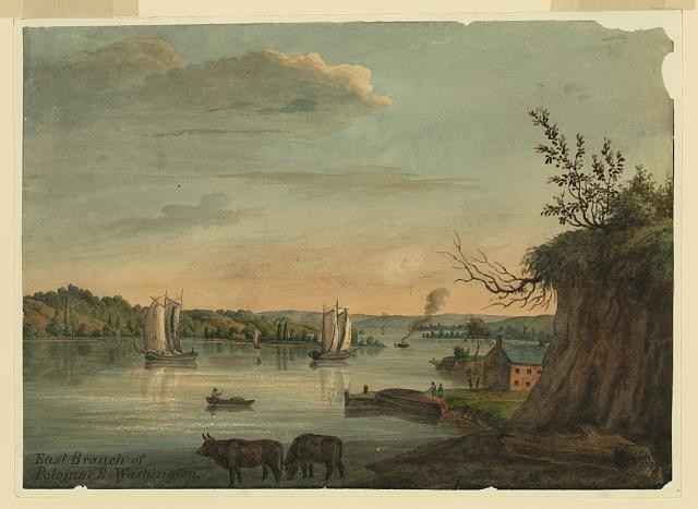 Washington DC Anacostia River East Branch 1839 Sailboats Steamboat Bulls