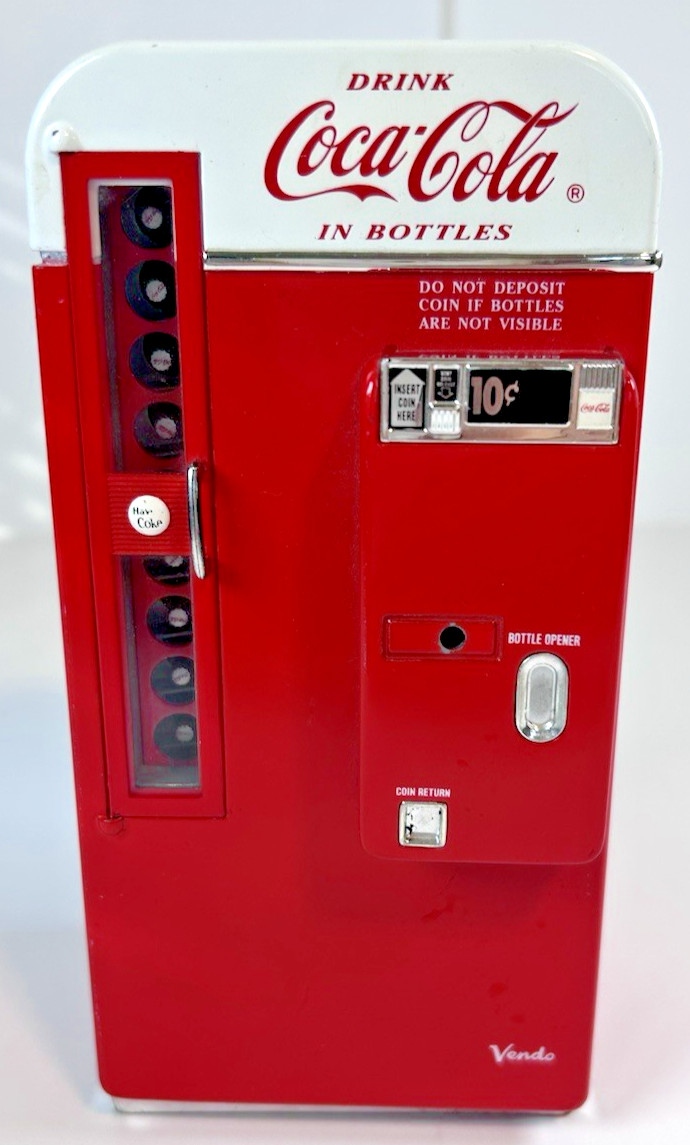 Vintage 1994 Coca Cola Diecast Metal Musical Vending Machine/Bank, Music Works