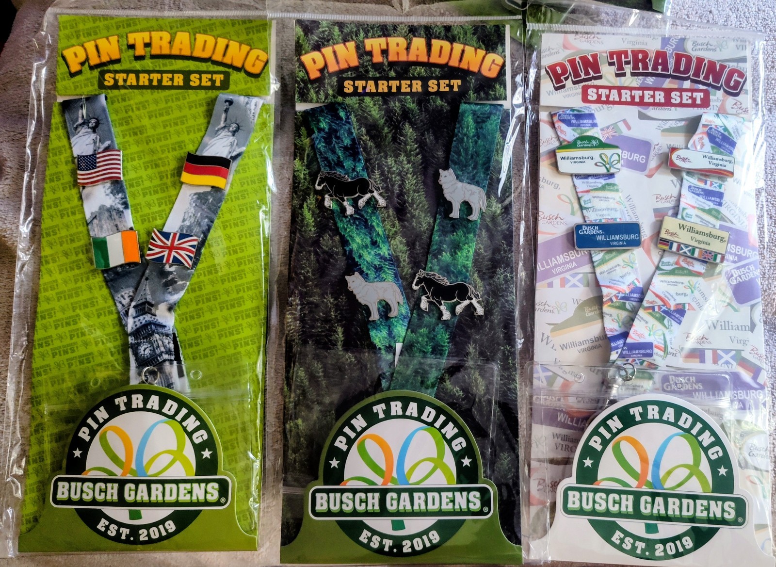 Vintage BUSCH GARDENS  TRADING PIN New 2019 Flags , Animals, & Destinations. 