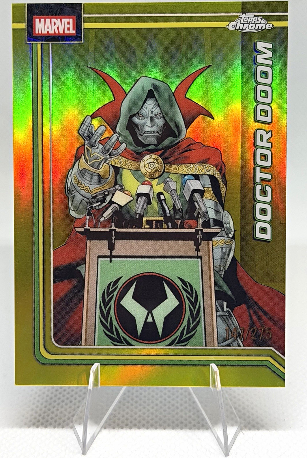 Topps 2026 Marvel Topps Chrome Doctor Doom #028 Yellow Refractor /275 Topps 2026 Marvel Topps Chrome Doctor Doom #028 Yellow Refractor /275