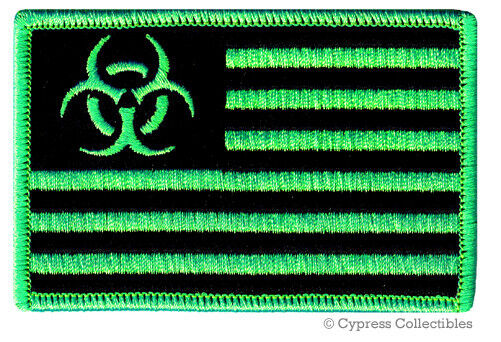 BIOHAZARD SYMBOL FLAG PATCH - GREEN - ZOMBIE APOCALYPSE embroidered iron-on USA