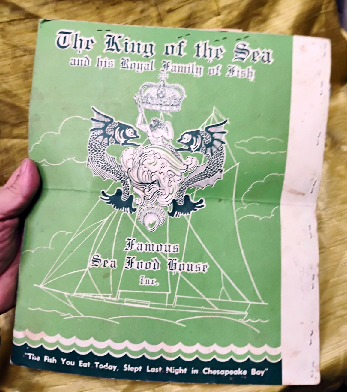 VTG 1944 THE KING OF THE SEA Seafood Restaurant Menu NEW YORK CITY WW2 ERA