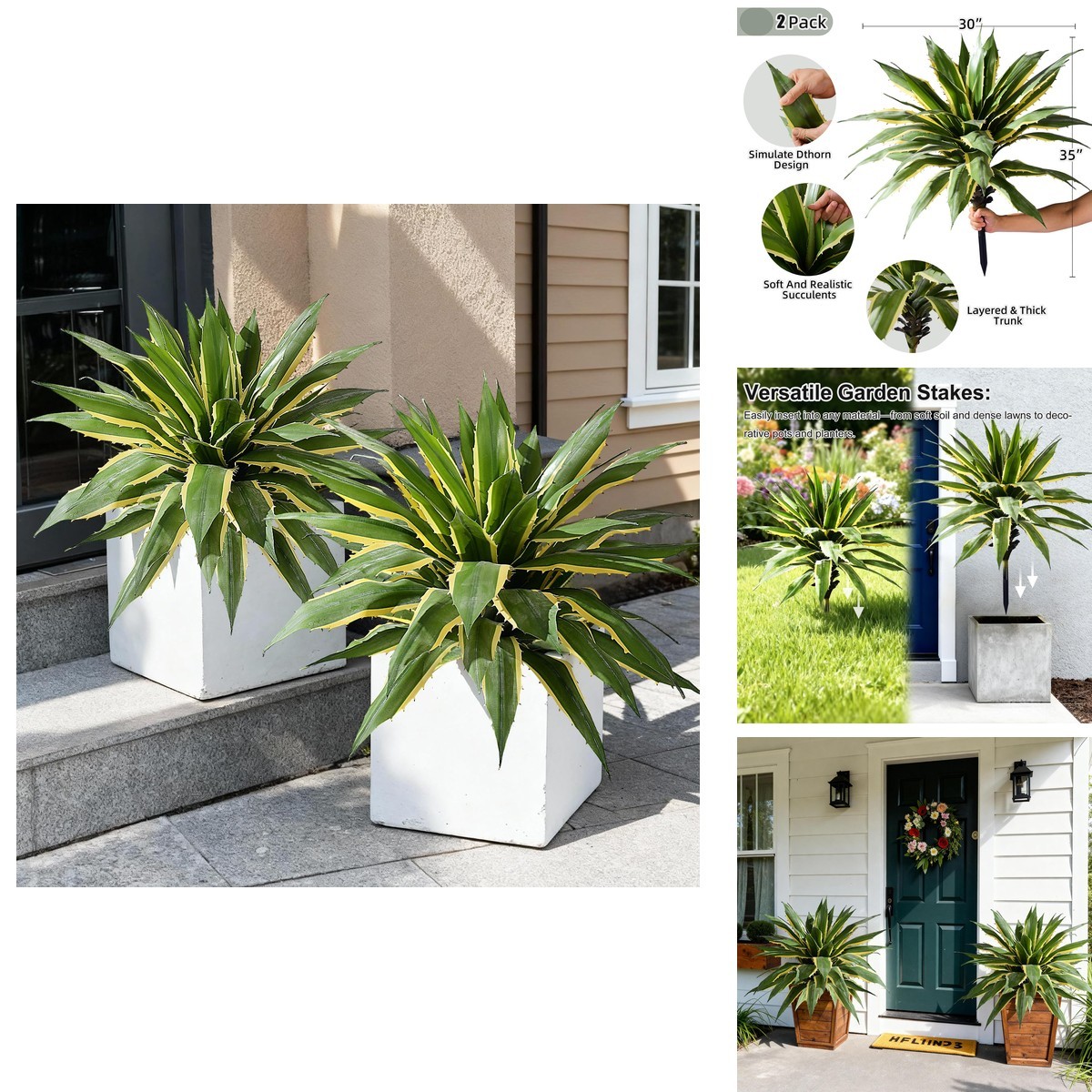 Yarmare Artificial Agave Plant 29inch 2 Pcs Yellow Yarmare Artificial Agave Plant 29inch 2 Pcs Yellow