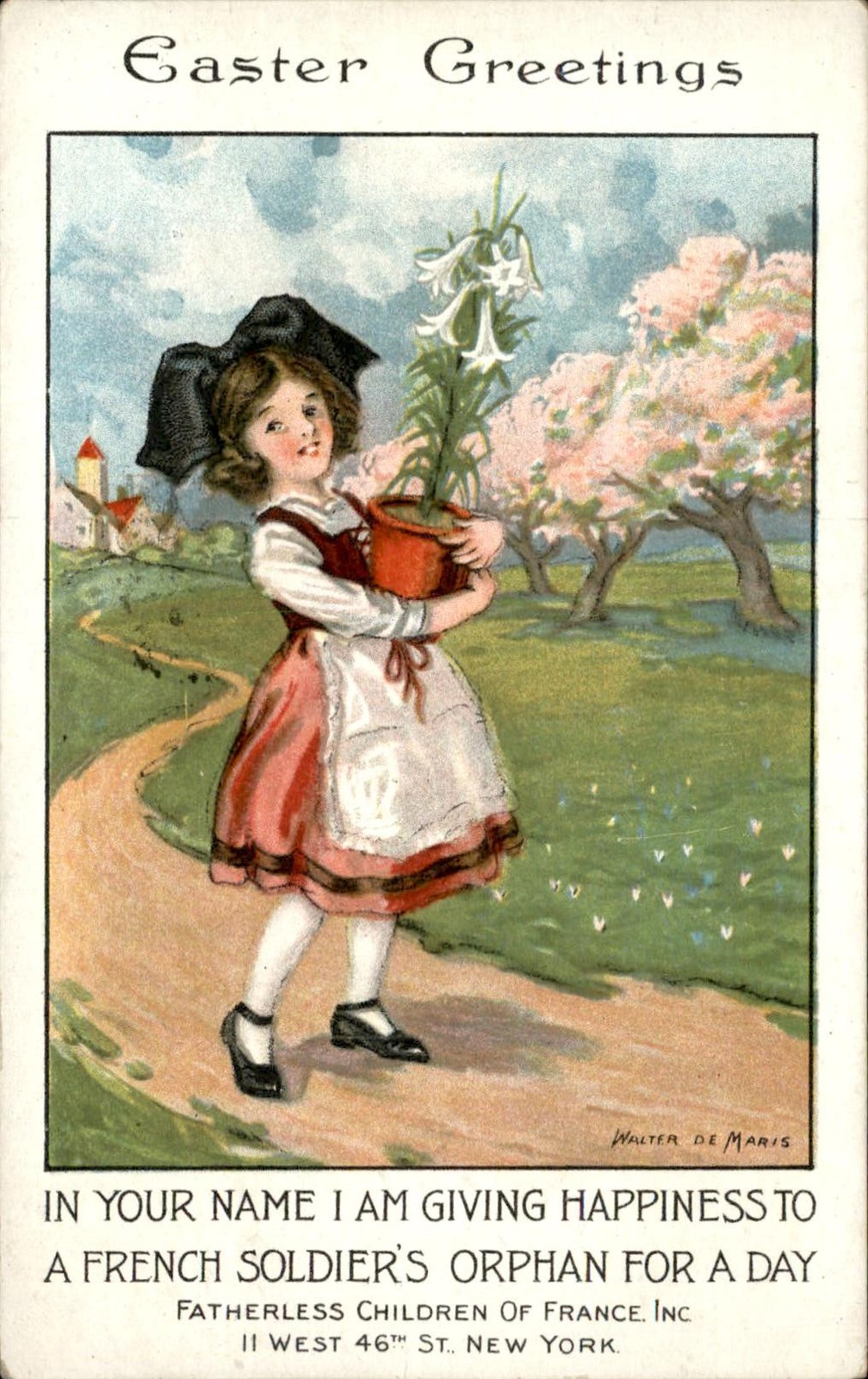 Easter Girl with Flower Pot Children Walter de Maris c1910s-20s Vintage Postcard Easter Girl with Flower Pot Children Walter de Maris c1910s-20s Vintage Postcard