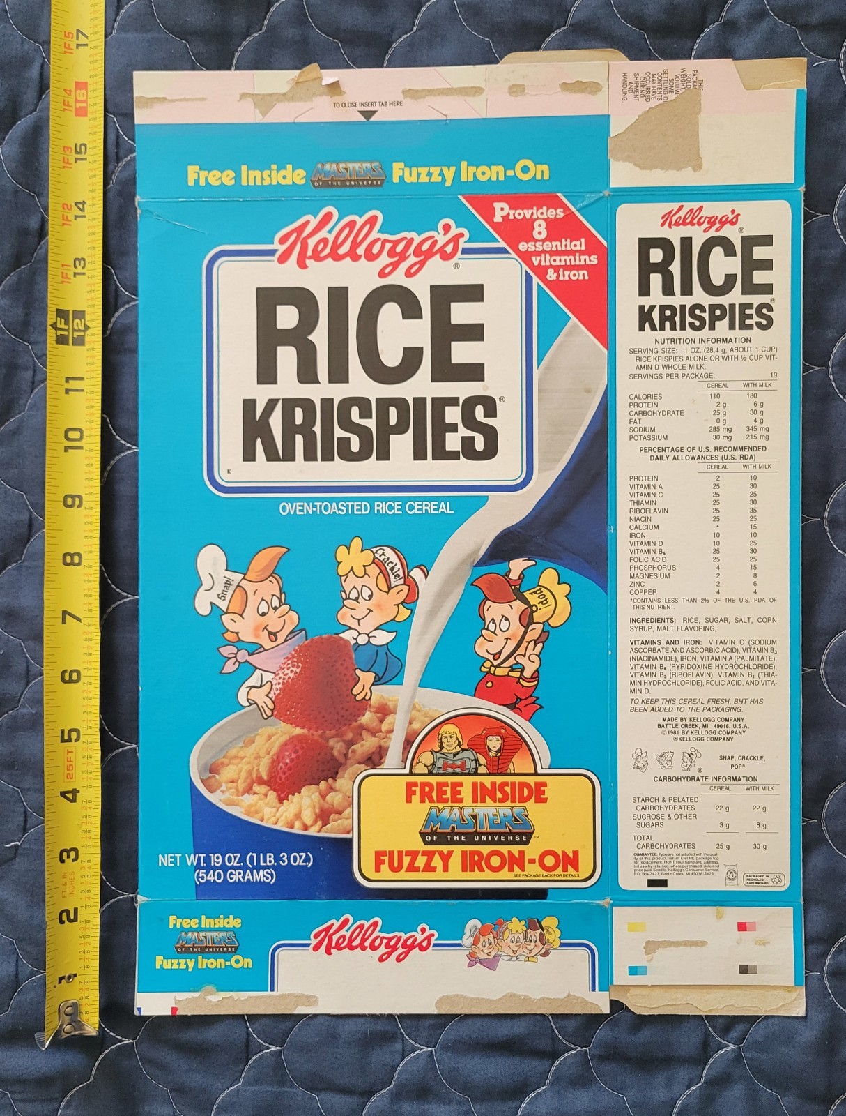 1985 Rice Krispies Cereal Box Masters of the Universe HE-MAN MOTU Iron-On 80s 1985 Rice Krispies Cereal Box Masters of the Universe HE-MAN MOTU Iron-On 80s