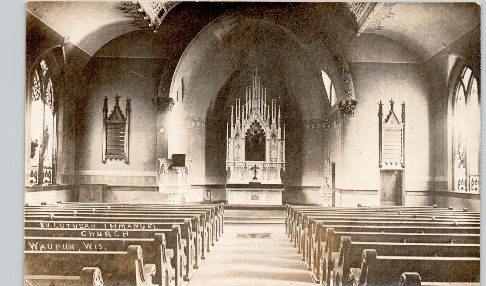 LUTHERAN CHURCH INTERIOR waupun wi c1910 postcard wisconsin real photo rppc