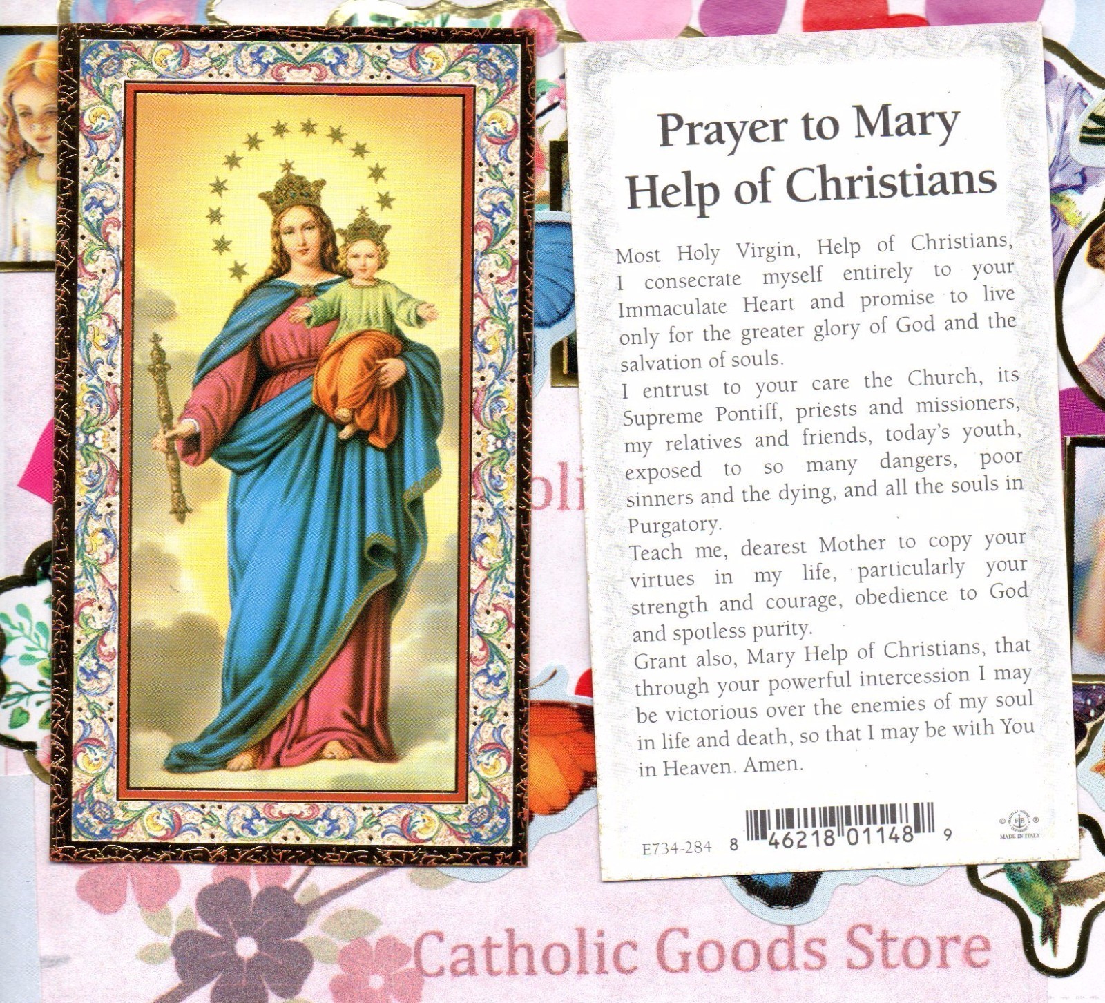 Our Lady Help of Christians - gold trim - Paperstock Holy Card