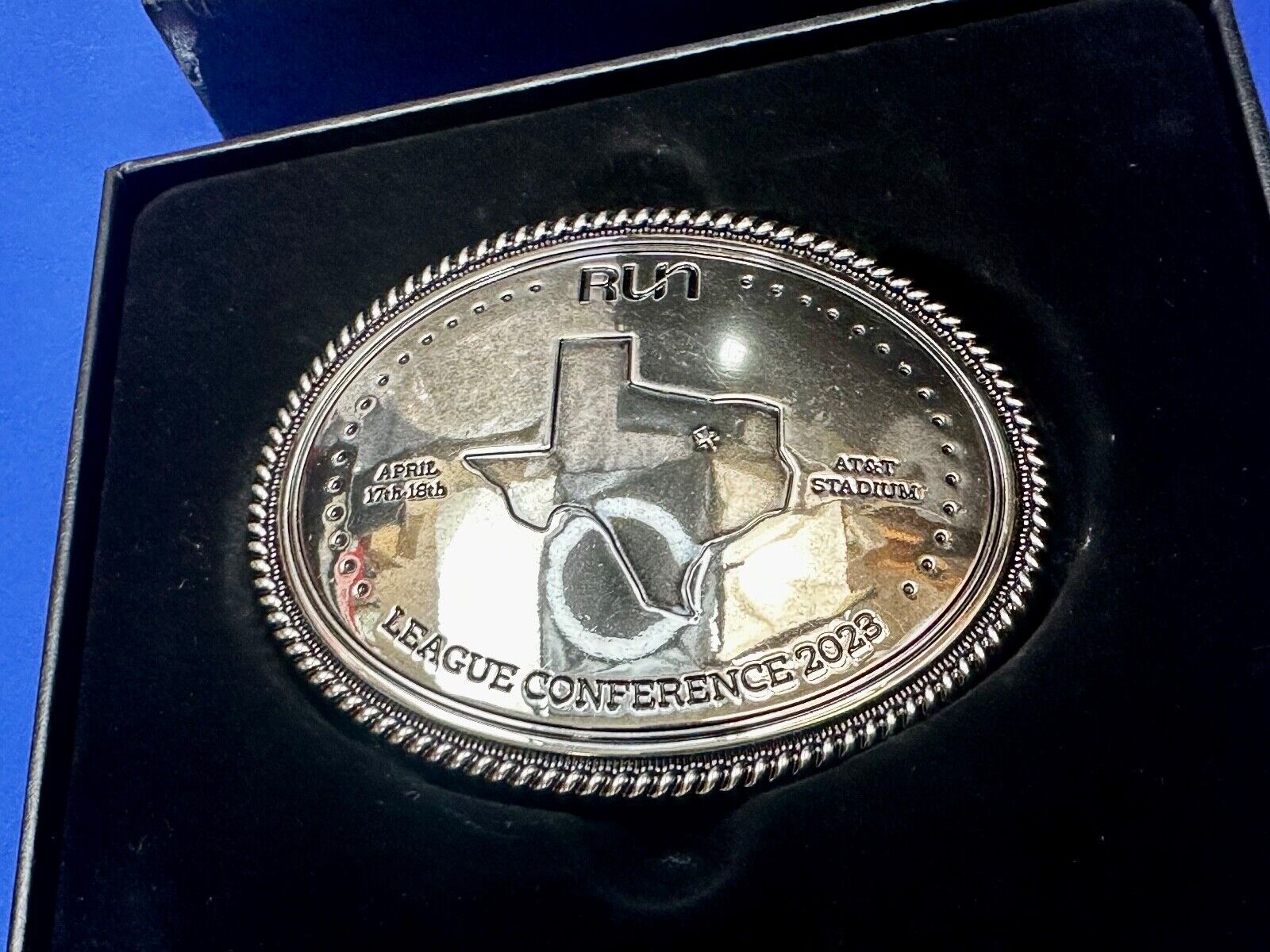 Texas RUN  April 17th - 18th. AT&T Stadium League Conference 2023 Belt Buckle