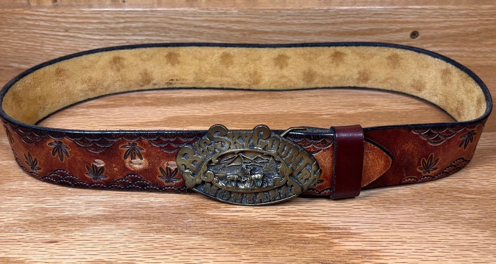 Vintage Adexy Denver Big Sky Country Leather Belt with Brass Buckle