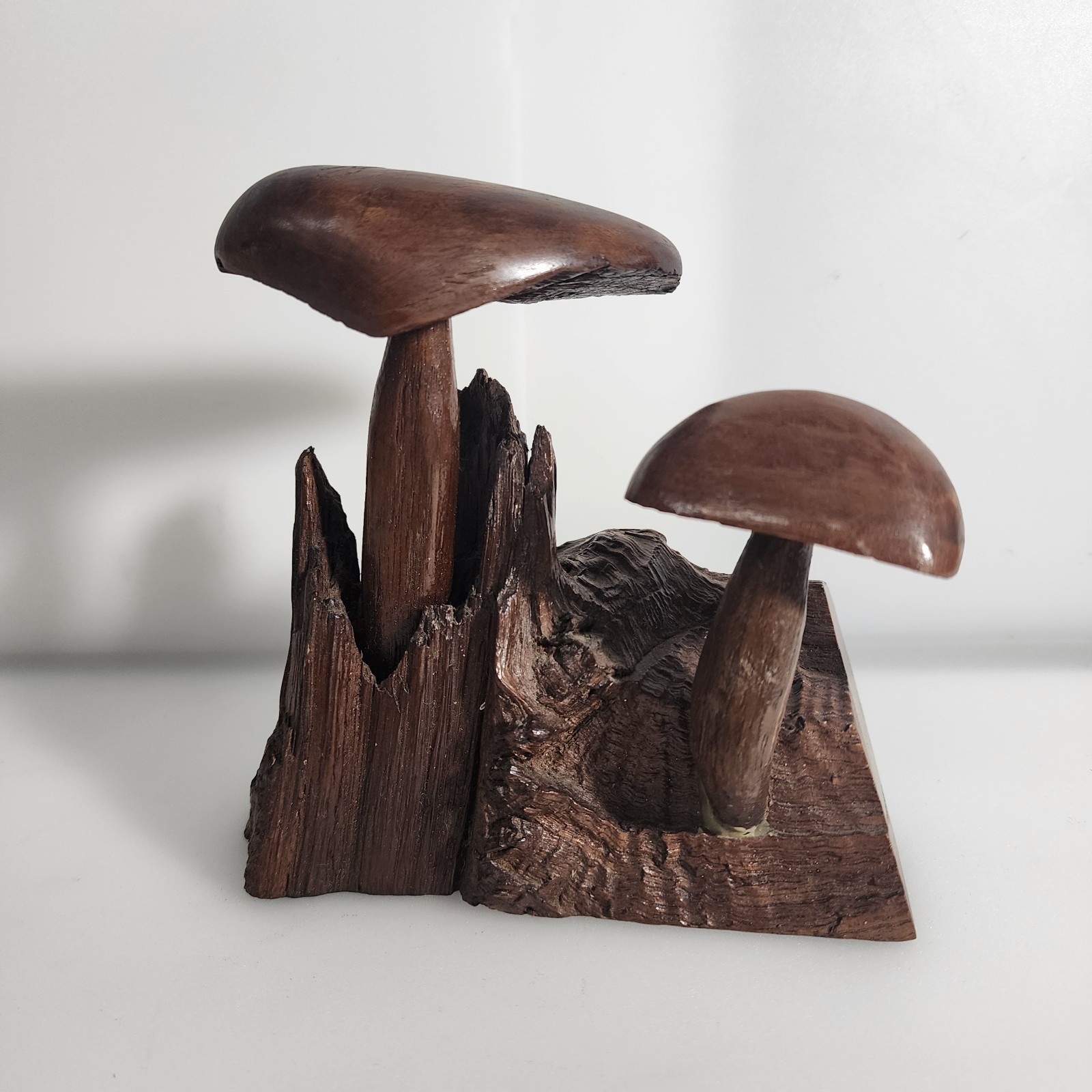 Vintage Hand Carved Wooden Mushroom Fungi Ironwood Decor Toadstools Sculpture