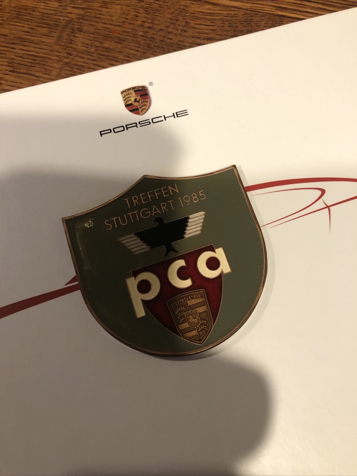 Original Vintage Porsche PCA Dash Badge Enamel Stuttgart 1985 Original Vintage Porsche PCA Dash Badge Enamel Stuttgart 1985