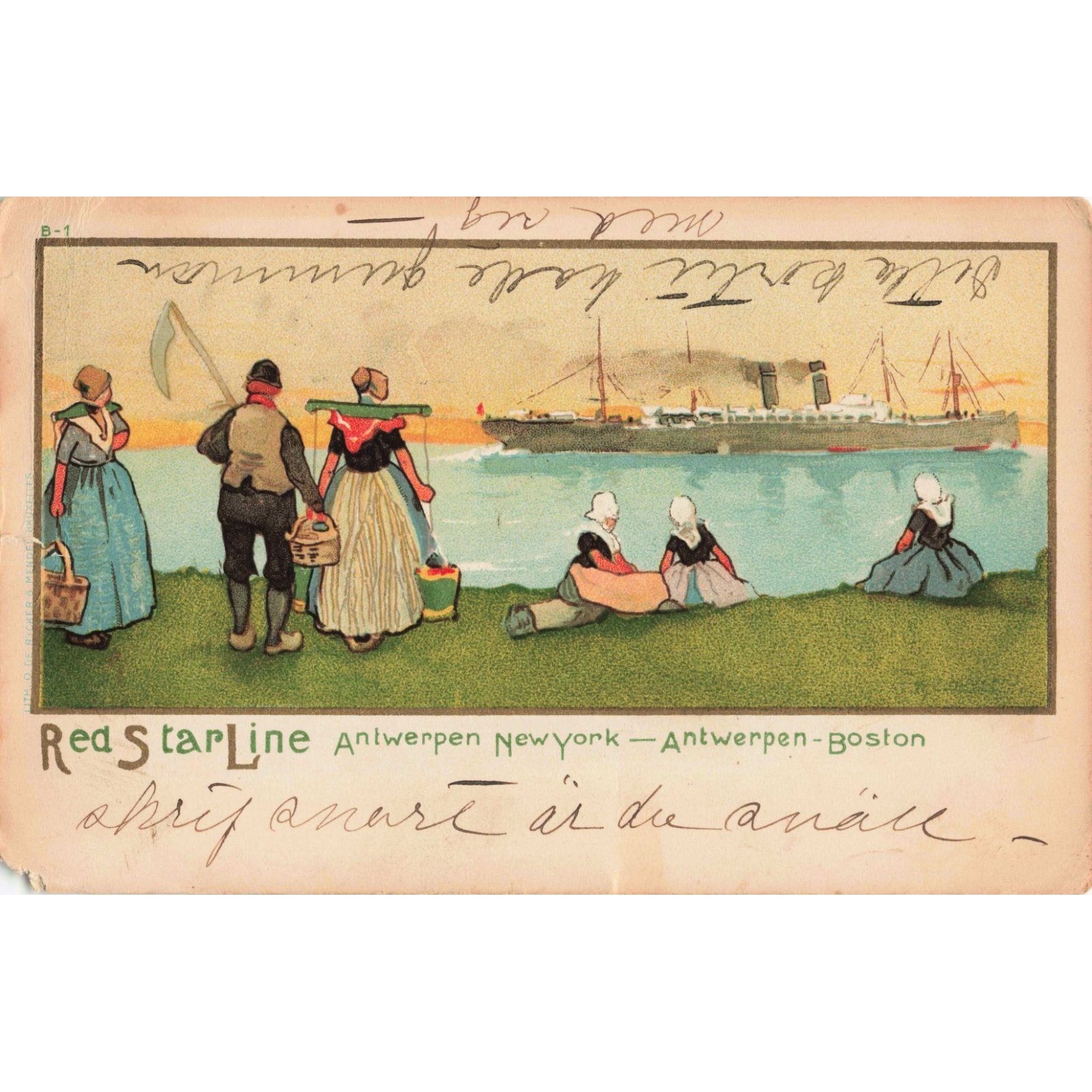 Red Star Line Antwerpen New York Boston Steamship Ocean Liner Litho Postcard Red Star Line Antwerpen New York Boston Steamship Ocean Liner Litho Postcard