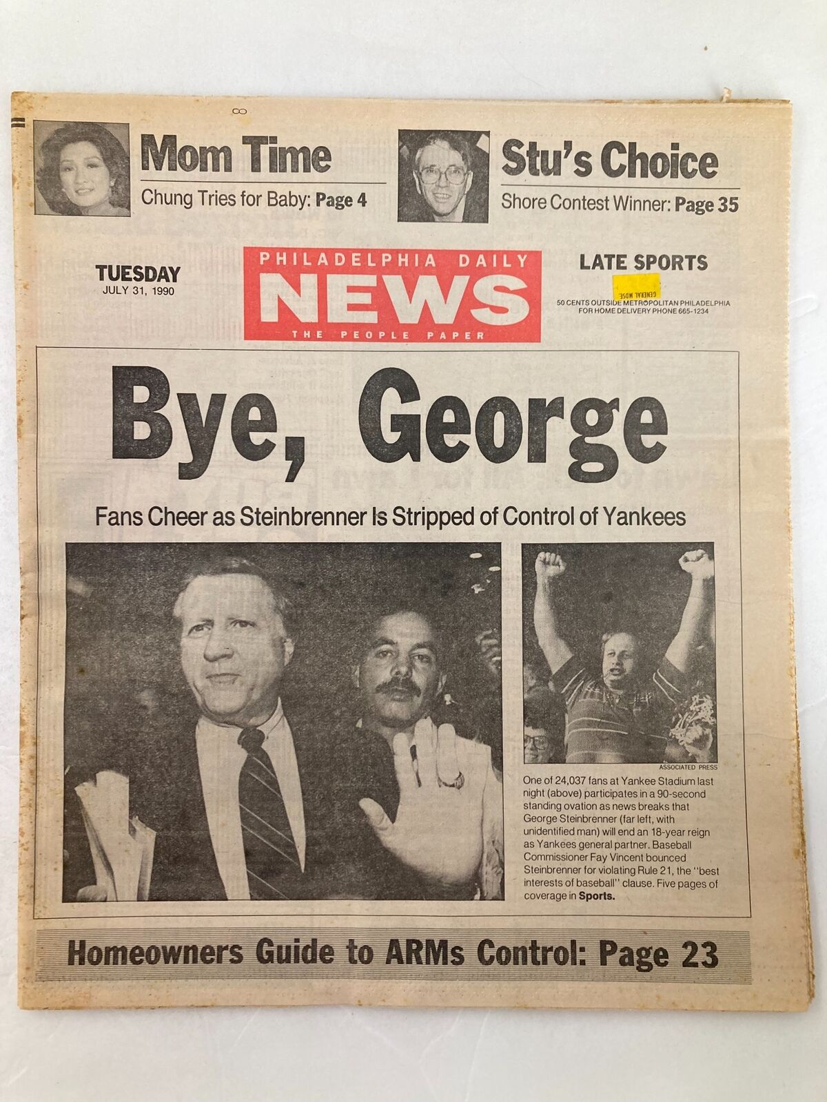 Philadelphia Daily News Tabloid July 31 1990 George Steinbrenner & Fay Vincent