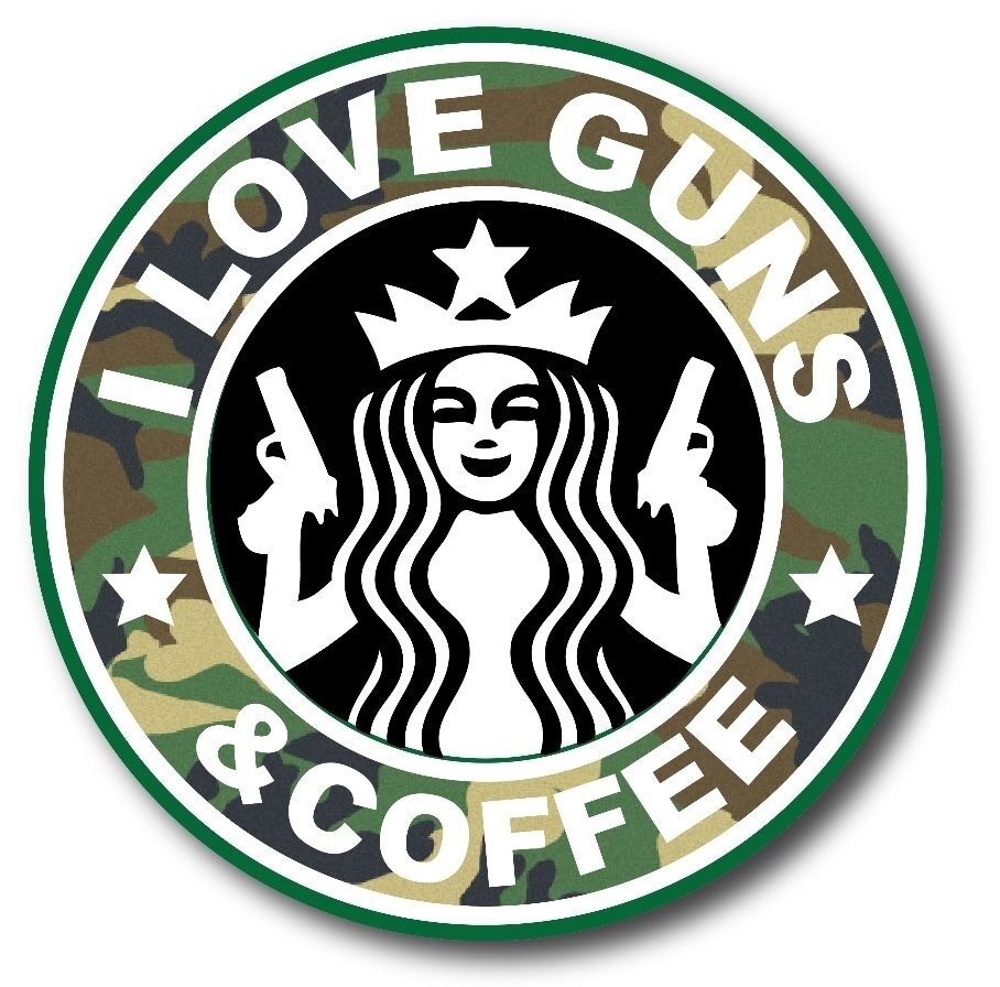 I Love Guns And Coffee Camo Fits Everywhere Funny Vinyl Sticker Decal 3.7