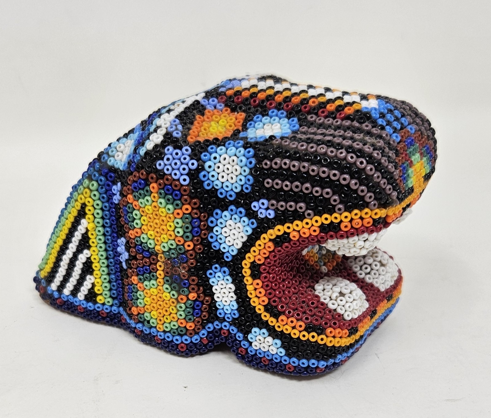Vintage Huichol Beaded Jaguar Head - Handmade Wixárika Mexican Folk Art Vintage Huichol Beaded Jaguar Head - Handmade Wixárika Mexican Folk Art