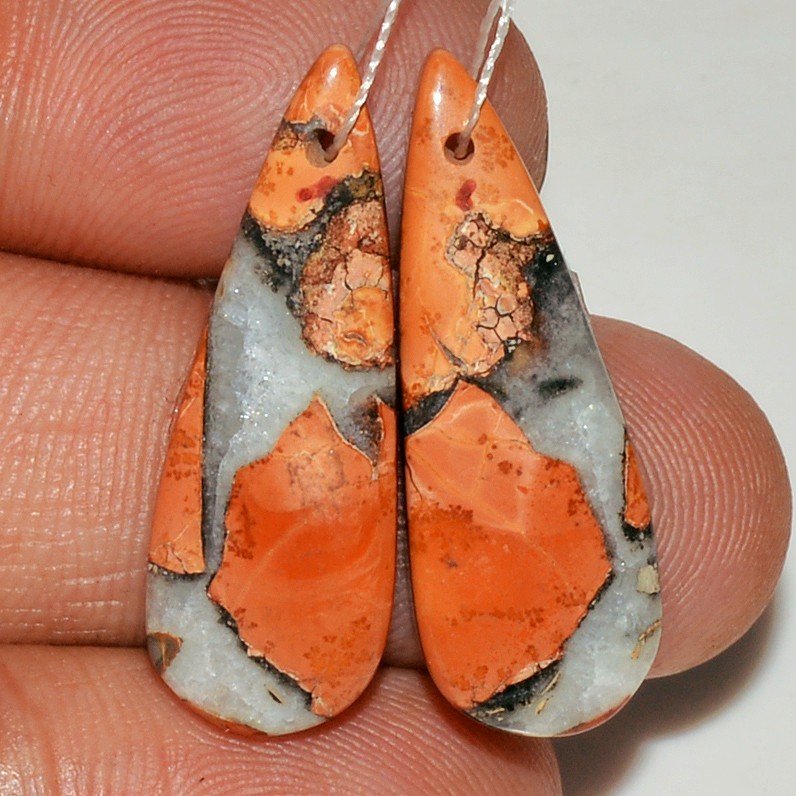23 cts Natural Maligano Jasper Gemstone Trendy Cabochon Earring 29x10mm#P2258 23 cts Natural Maligano Jasper Gemstone Trendy Cabochon Earring 29x10mm#P2258