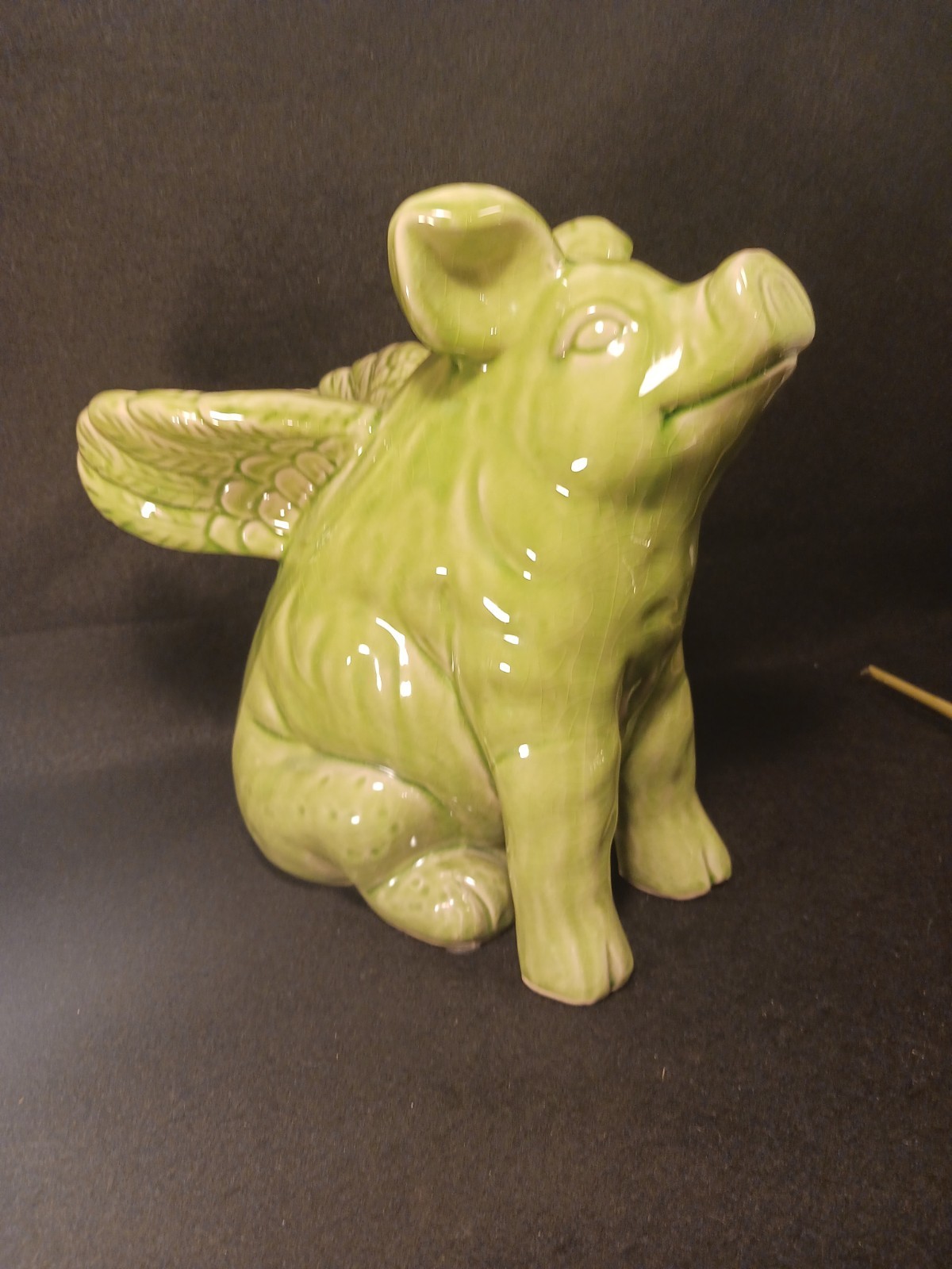 Vintage Green Flying Pig Figurine Glazed Ceramic 10.75” Tall 1” Long Numbered Vintage Green Flying Pig Figurine Glazed Ceramic 10.75” Tall 1” Long Numbered