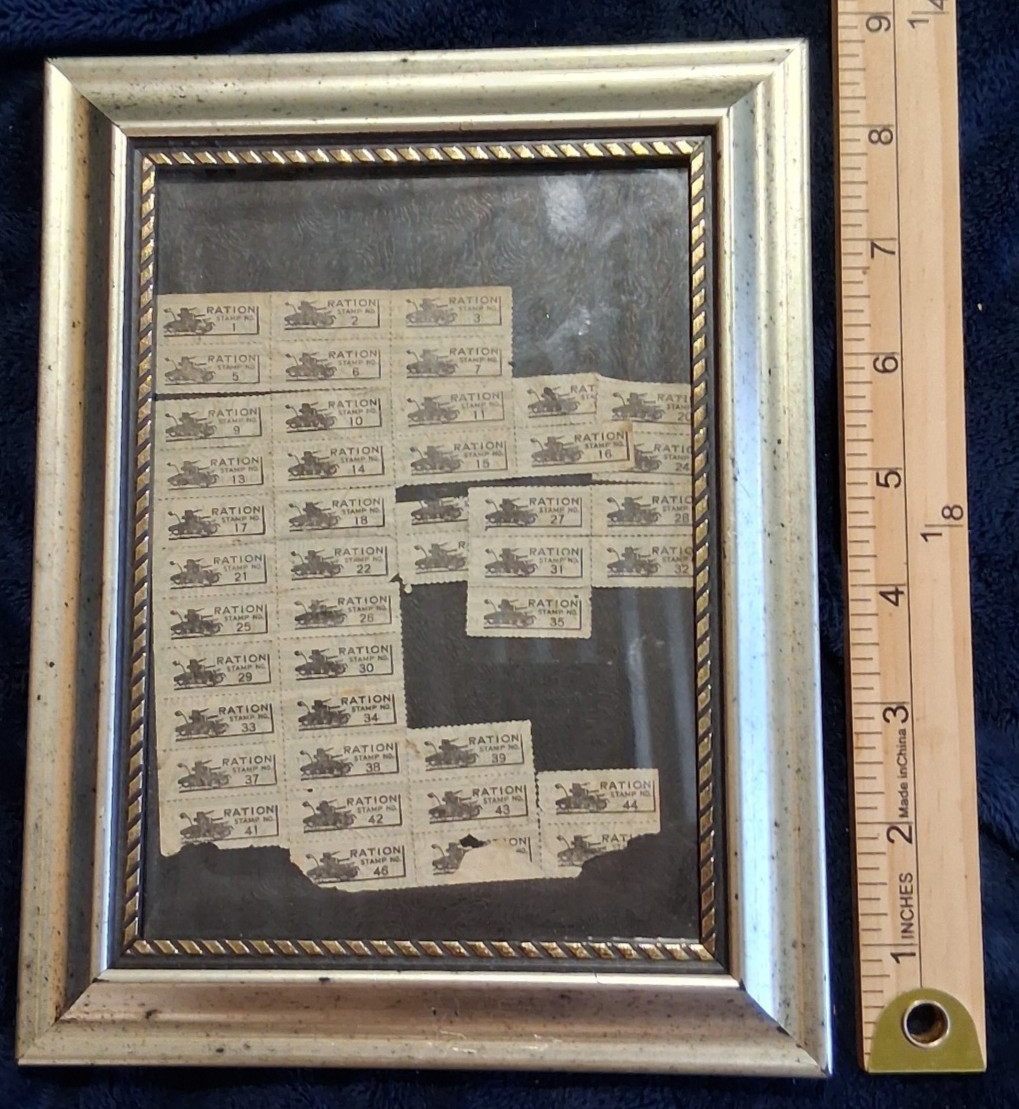 Vintage Framed WWII US Ration Stamps Sheet OPA World War 2 Ephemera Tank Graphic Vintage Framed WWII US Ration Stamps Sheet OPA World War 2 Ephemera Tank Graphic