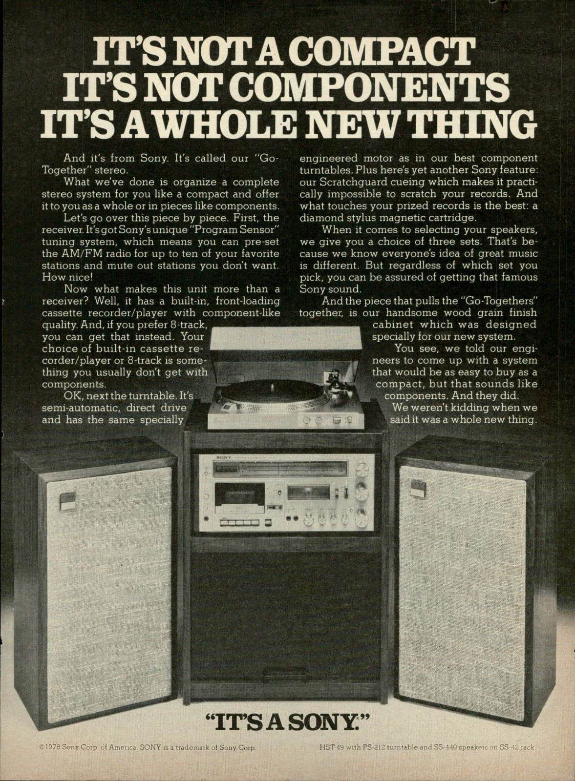 1978 Vtg Print Ad Sony HST 49 Go Together Stereo System Magazine Advertisement 