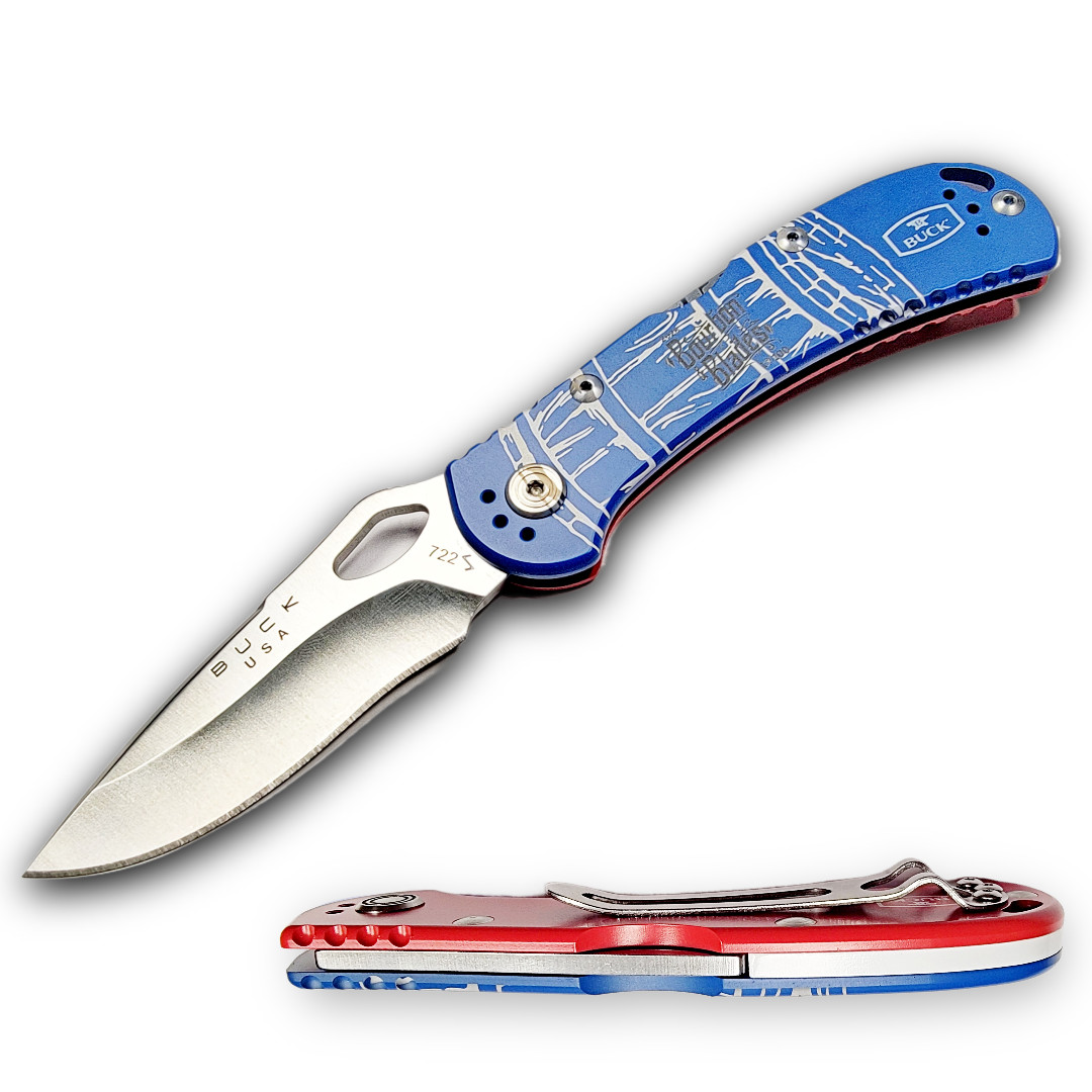 BUCK KNIVES USA BOURBON & BLADES 2026 BLUE ALUMINUM SPITFIRE EVENT KNIFE 1of100