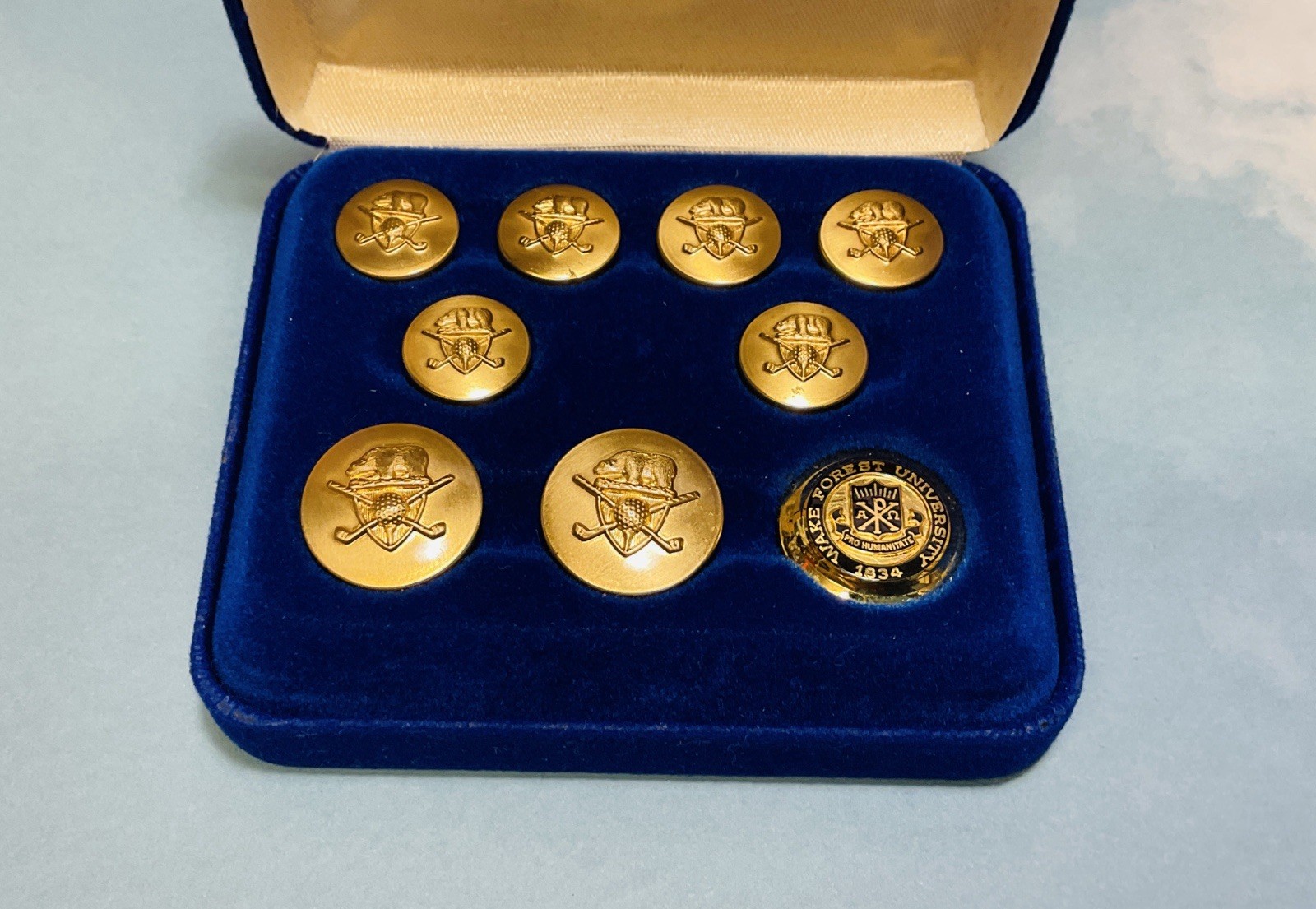 Ben Silver Wake Forest University Hockey Team 9 Buttons Set in Felt Box