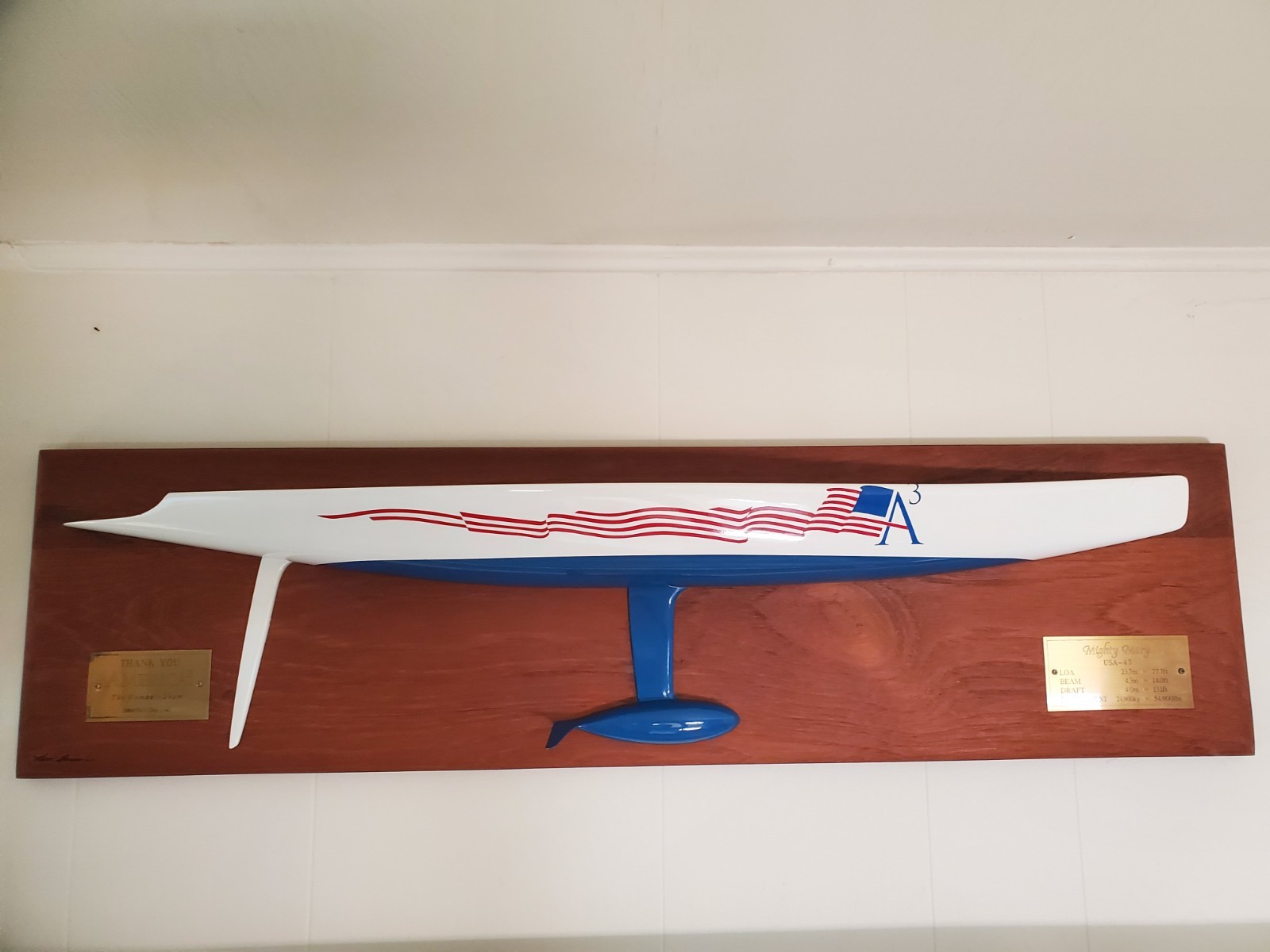 Authentic Team Issued America's Cup Half Model of Mighty Mary USA 43 Authentic Team Issued America's Cup Half Model of Mighty Mary USA 43