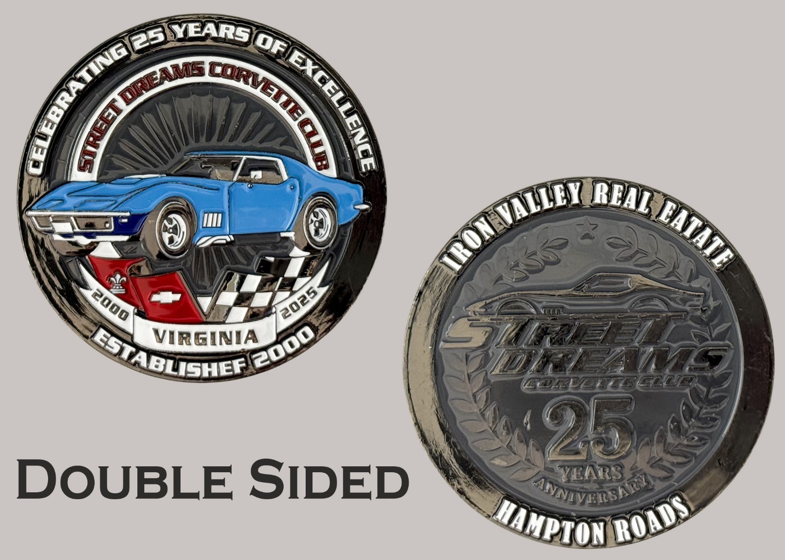 Street Dreams Corvette Club 25th Anniversary Challenge Coin J#43 Street Dreams Corvette Club 25th Anniversary Challenge Coin J#43