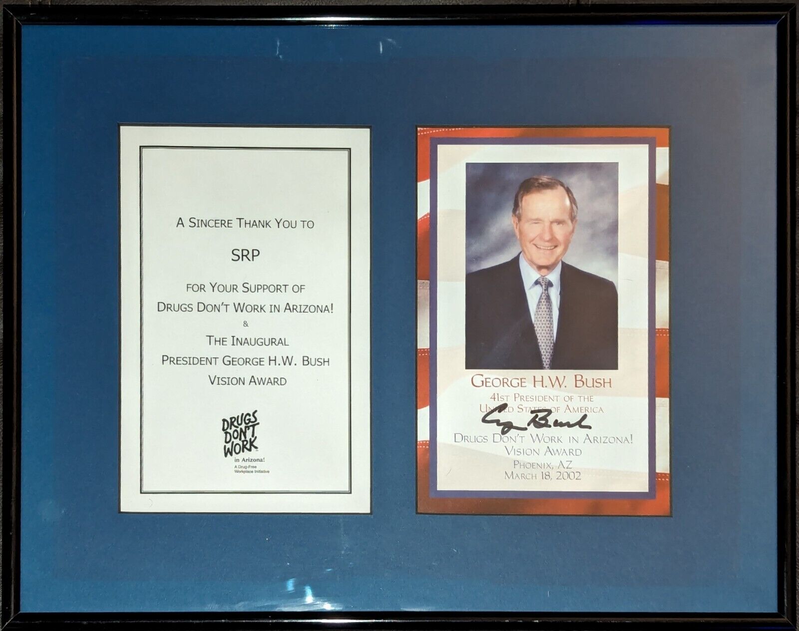 ✨ George H.W. Bush Autographed Signed Framed Matted Display 2002 SRP AZ Award
