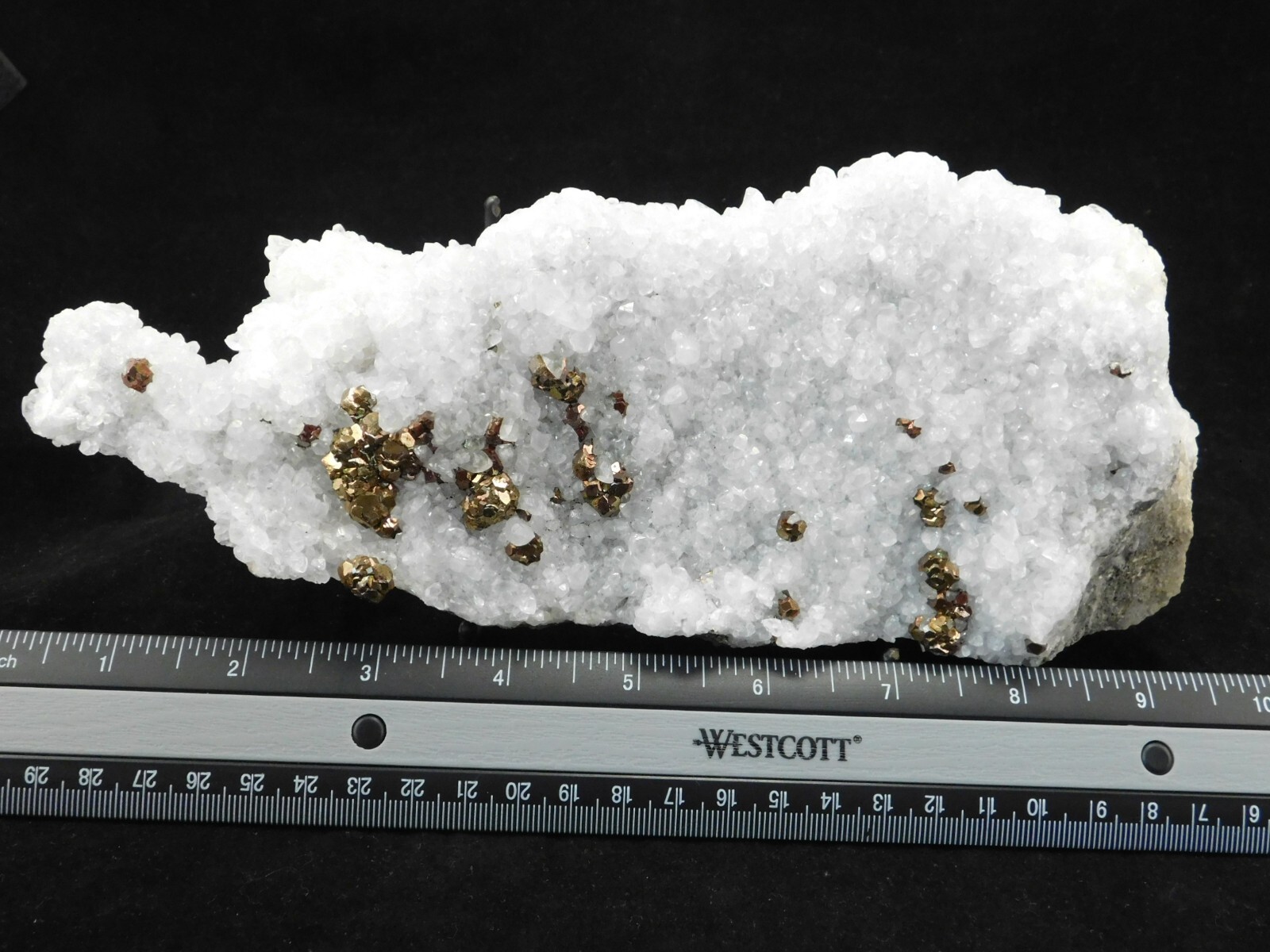 BIG Chalcopyrite Crystal Cluster w/ Fluorescent Calcite Crystals Mexico 1371gr