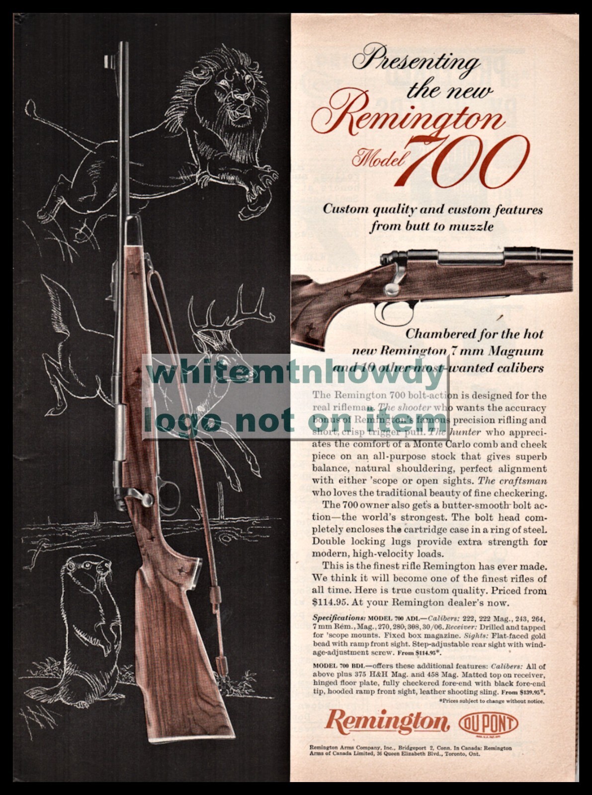 1962 REMINGTON Model 700 Bolt Action Rifle Original PRINT AD