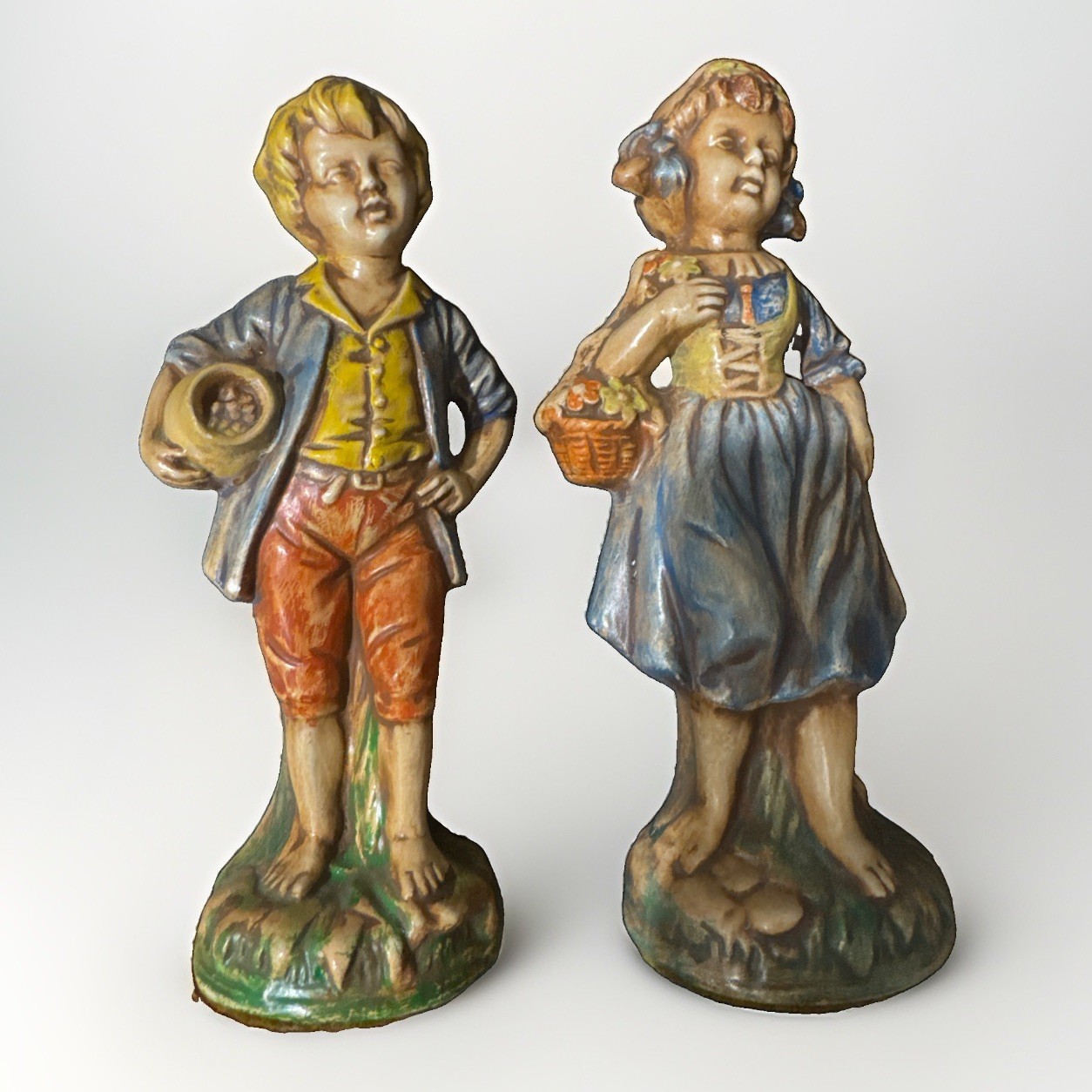 Vintage French Farm Boy And Girl Chalkware Figurines Vintage French Farm Boy And Girl Chalkware Figurines