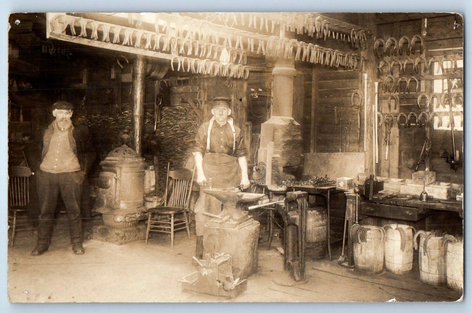 c1910's Blacksmith Shop Horseshoes Interior RPPC Photo Antique Postcard
