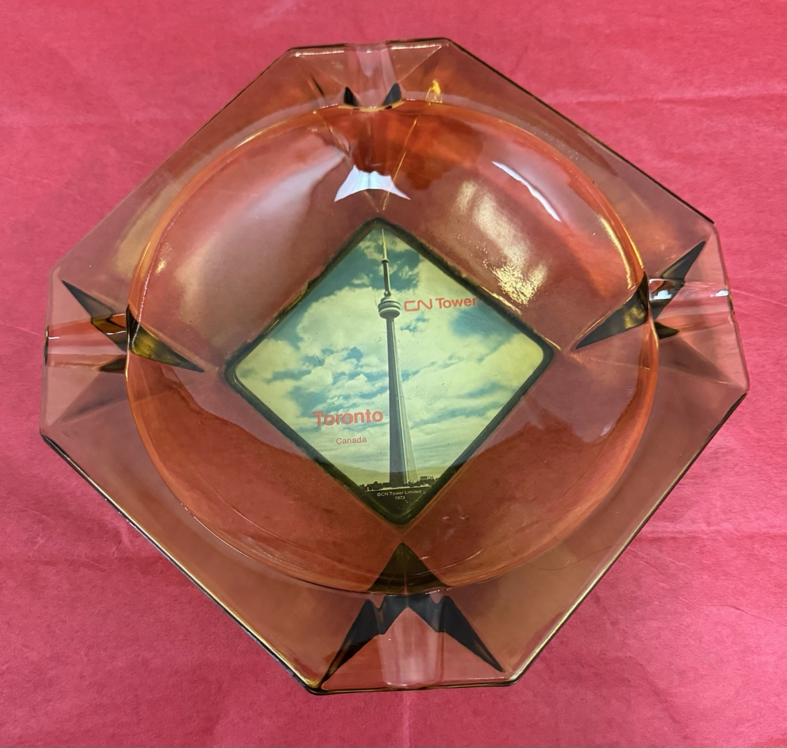 Vintage 1973 CN Tower Toronto Canada Amber Glass Ashtray Vintage 1973 CN Tower Toronto Canada Amber Glass Ashtray