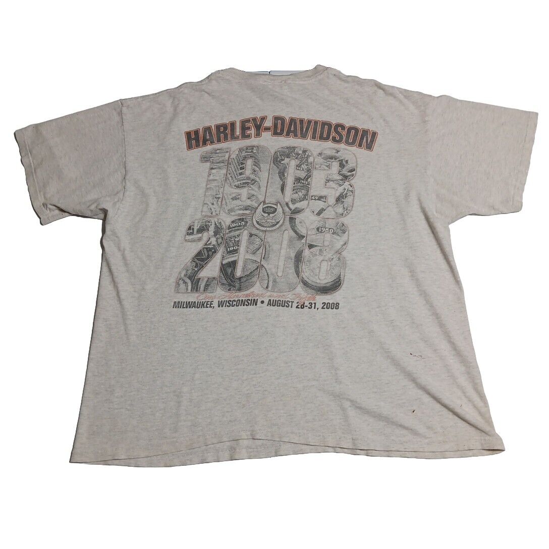 Harley Davidson Graphic T Shirt 2XL Gray Distressed 1903-2008  Milwaukee WI