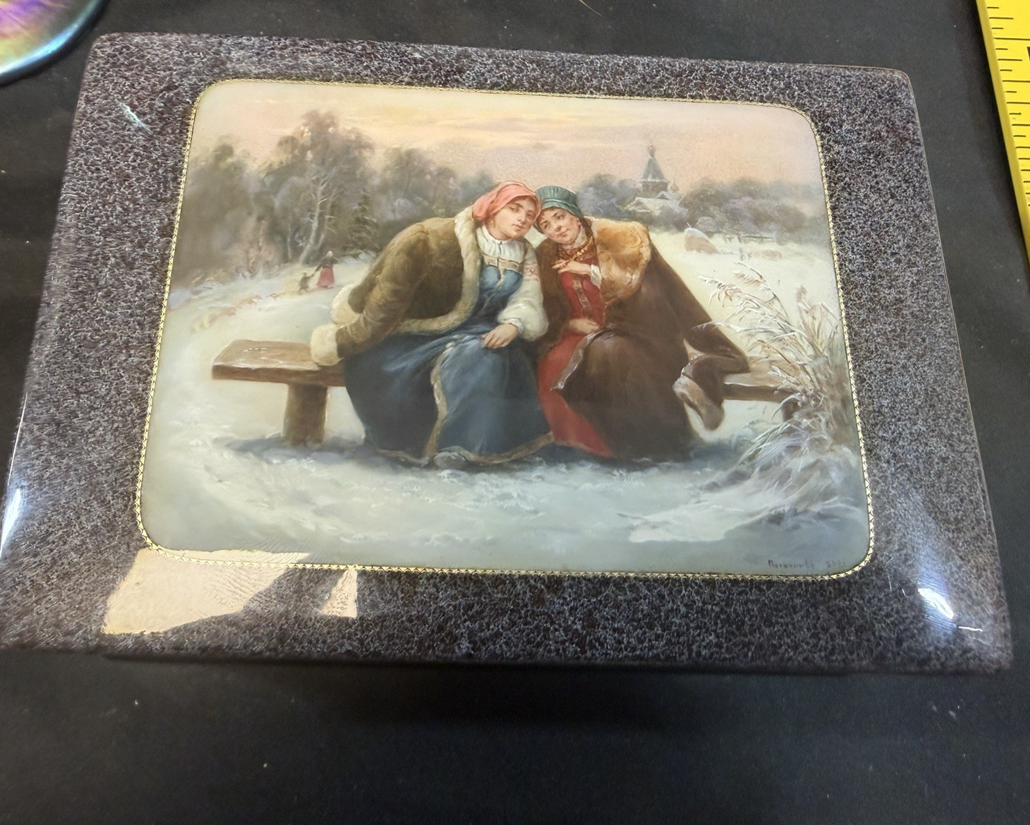 Vintage Russian Lacquer Box Fedoskino Hand Painted Artist Signed Excellent Vintage Russian Lacquer Box Fedoskino Hand Painted Artist Signed Excellent