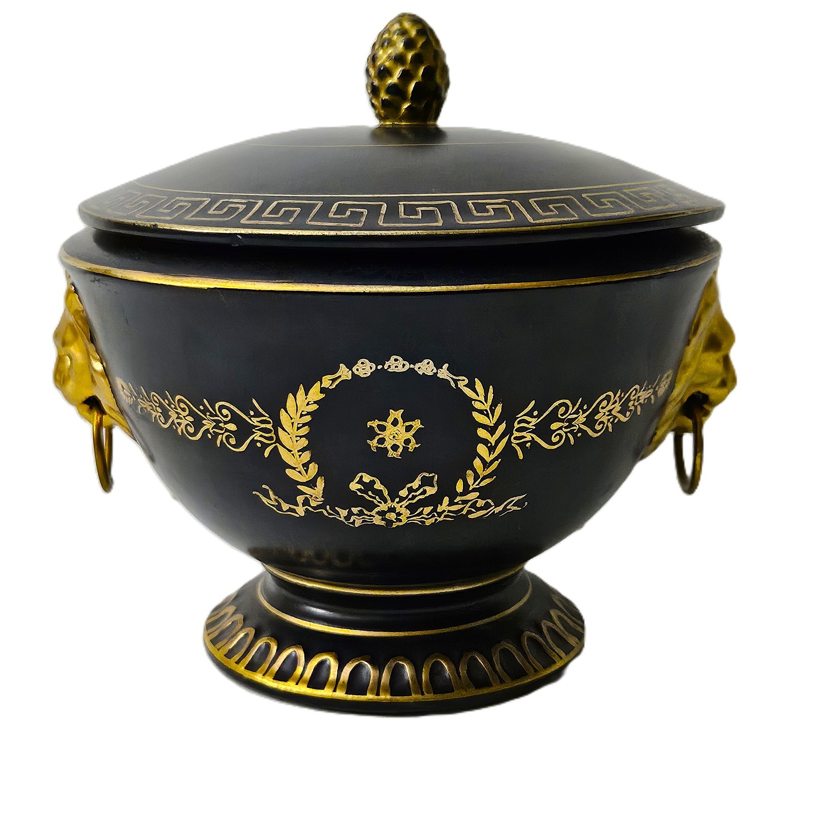 Vintage Lenwile Ardalt Black Gold Ceramic Vanity Jar 7\