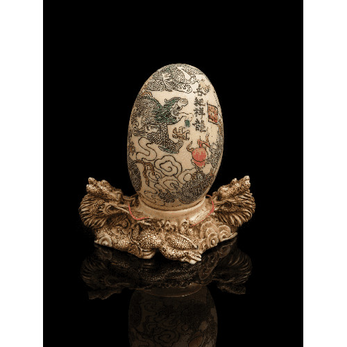 Vintage Chinese Hand-Carved Marble Egg With Dragon Base Vintage Chinese Hand-Carved Marble Egg With Dragon Base