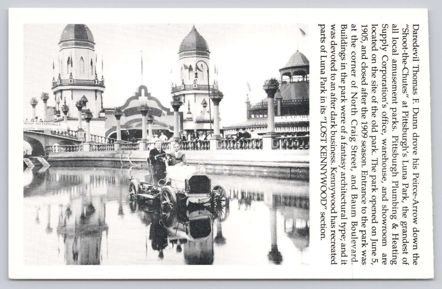 Pittsburgh Luna Park 1905-1909 Daredevil Thomas Dunn Peirce-Arrow Postcard