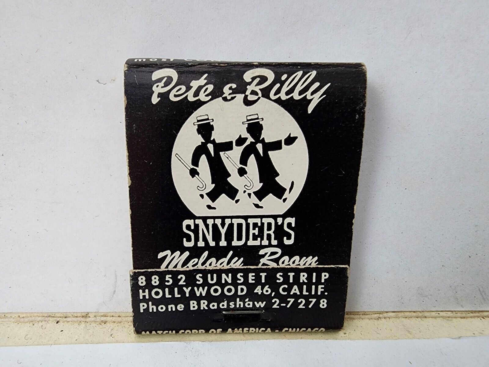 Rare Vintage Matchbook Cover - Pete & Billy Snyder's Melody Room Hollywood Viper