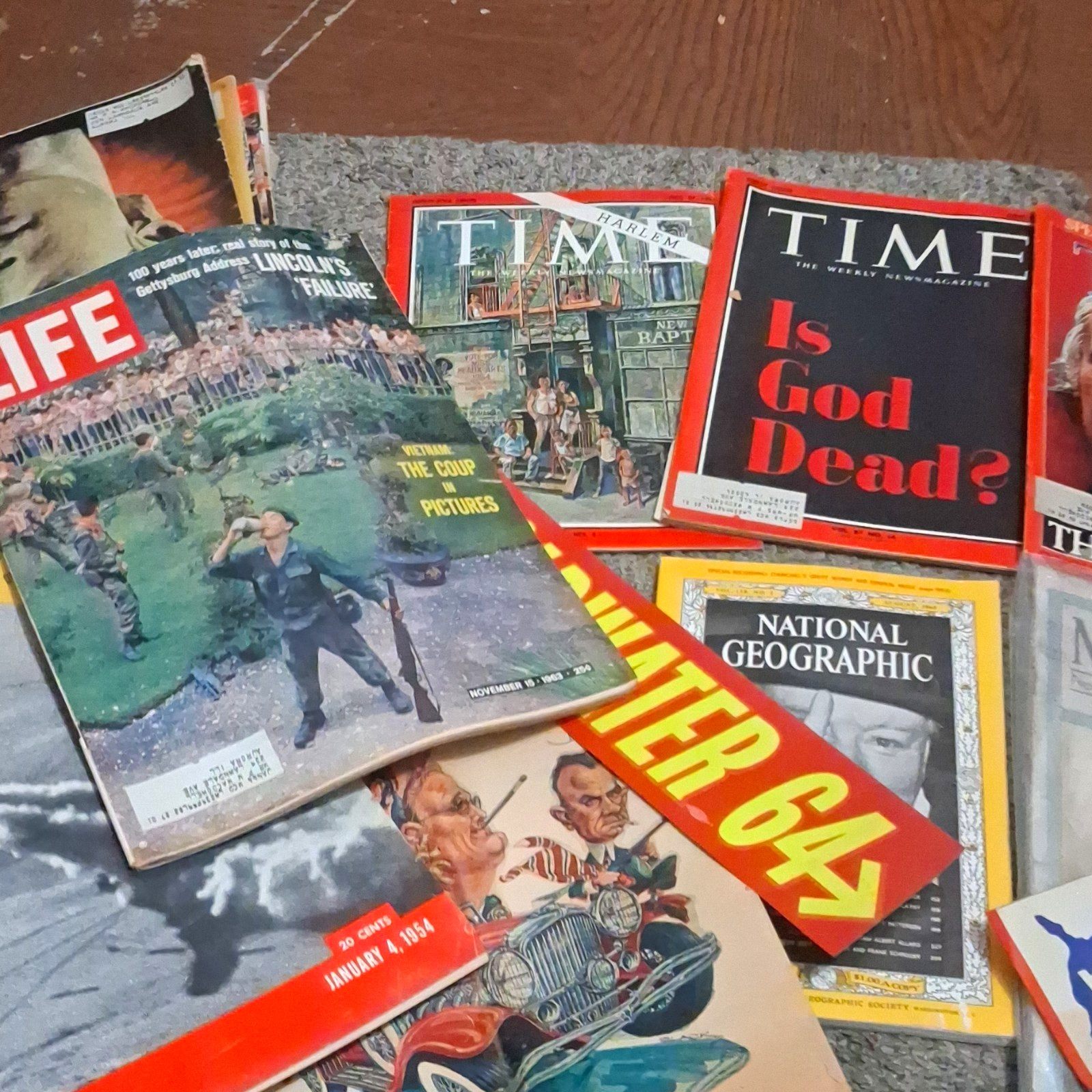 Large Lot Of Vintage Newspapers, Life Mags. Time Mag And 1960s Political Sticker