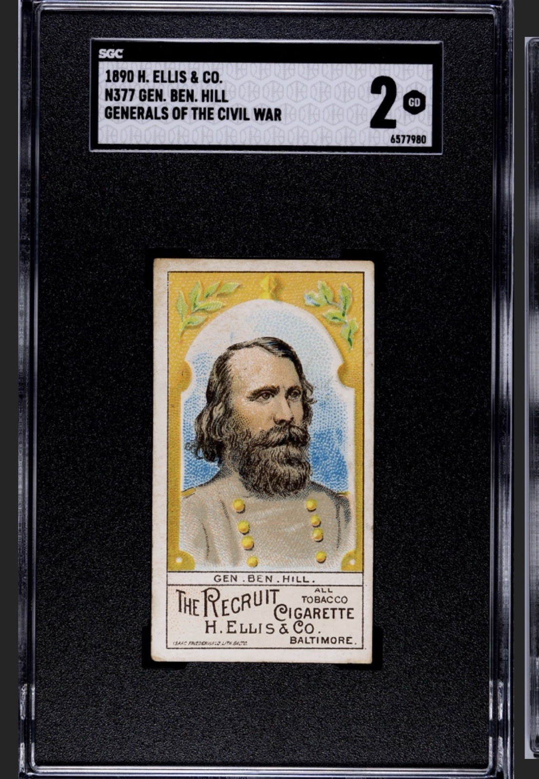 1890 N377 H. Ellis & Co Generals Of The Civil War Benjamin Hill SGC 2 1890 N377 H. Ellis & Co Generals Of The Civil War Benjamin Hill SGC 2
