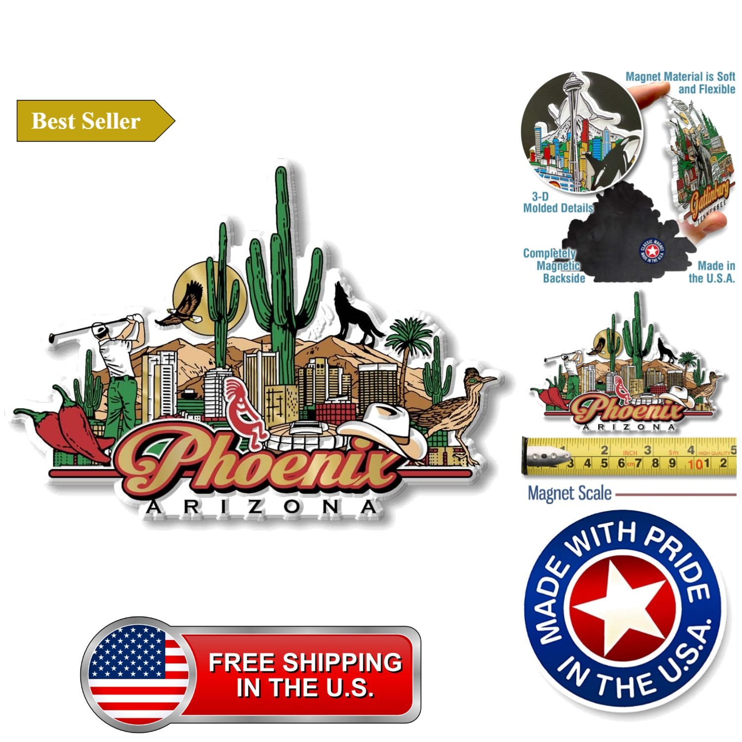 Phoenix City Magnet by , 3D Rubber Vintage-Style Collectible Souvenirs and Gi... Phoenix City Magnet by , 3D Rubber Vintage-Style Collectible Souvenirs and Gi...