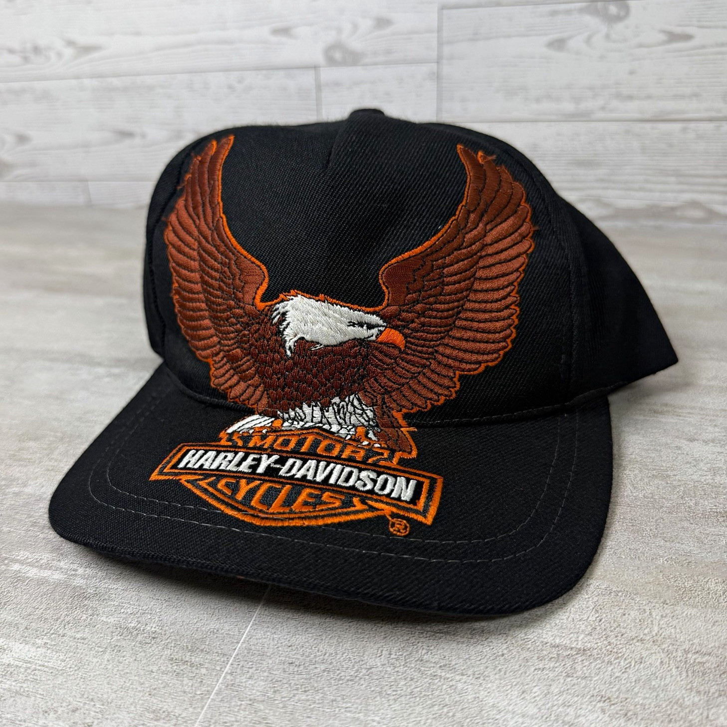 Rare Vintage Harley-Davidson Black Snapback Hat With Eagle Embroidered Rare Vintage Harley-Davidson Black Snapback Hat With Eagle Embroidered